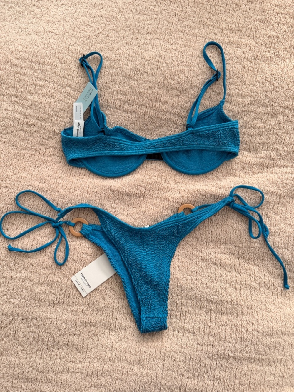 NWT Bond-Eye Australia Blue Crinkle Bikini Set One Size - Picture 2 of 3